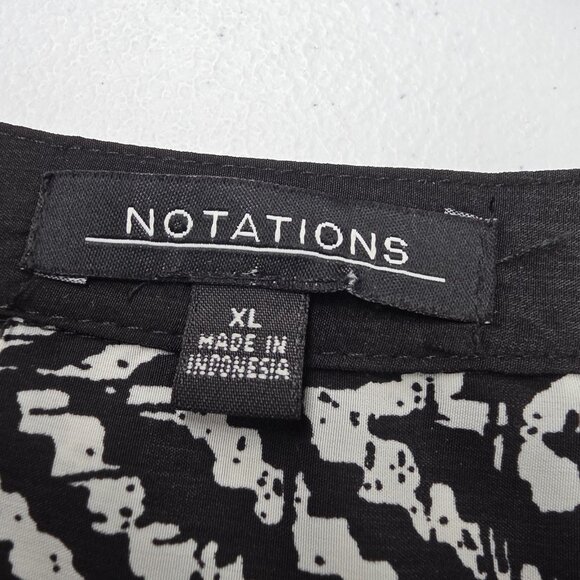 Notations Blouse Womens XL Black White Abstract Print Roll Tab Sleeve Top V Neck - Picture 6 of 10